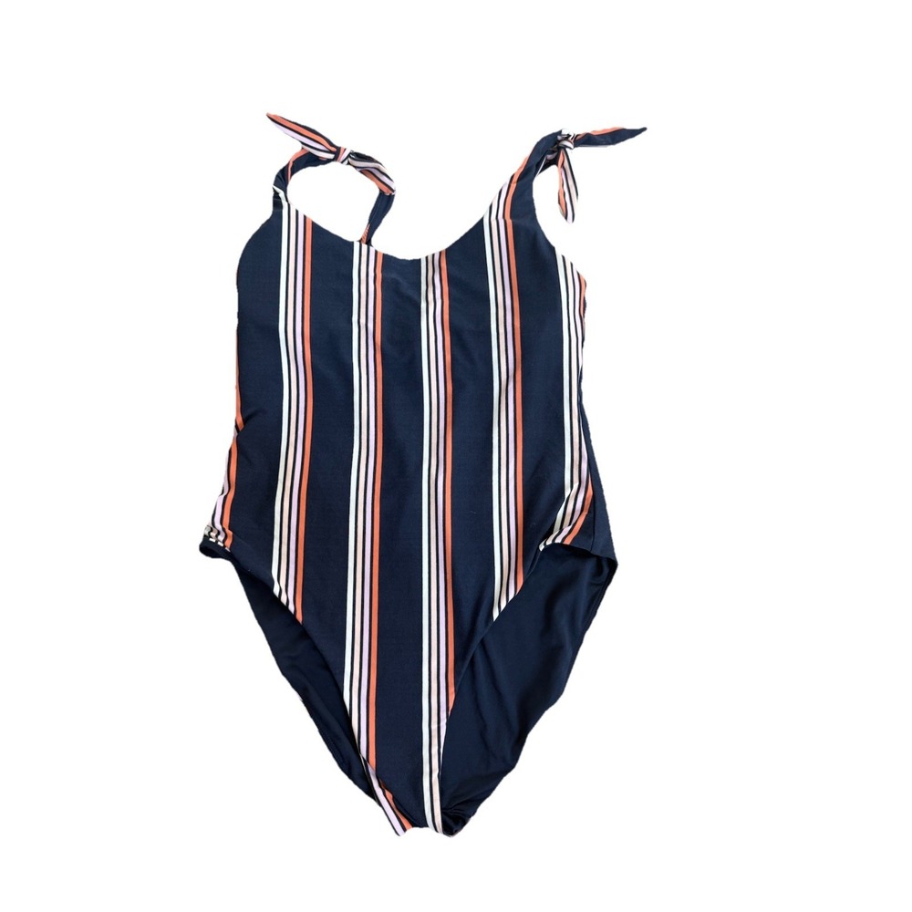 NWT! Carve Designs Women's  S Navy Blue Stripe One Piece Swimsuit Shoulder Ties